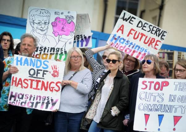 Protest against the closure of University of Brighton's Hastings campus in May. SUS-160514-140759001