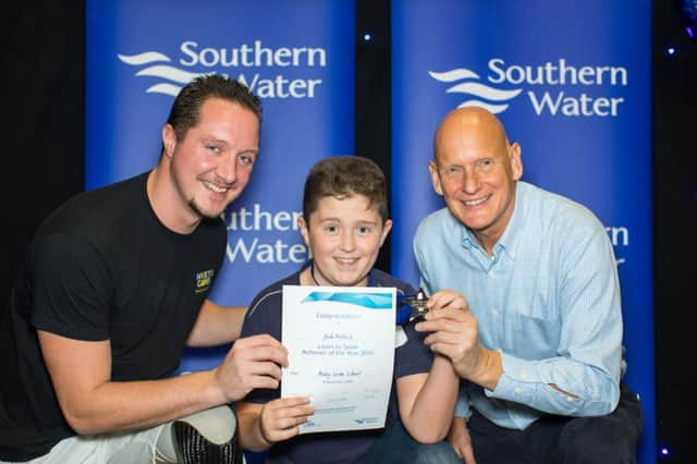 Award winner ... Josh Puttick with Mike Goody and Duncan Goodhew