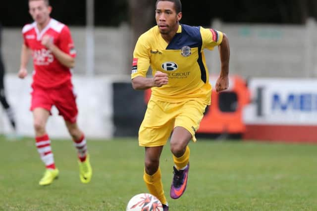 Jaydon Thorbourne on the ball against Chatham Town on Saturday. Picture courtesy Scott White