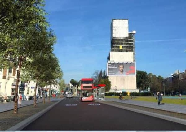 The proposals for Valley Gardens, looking north to St Peters Church