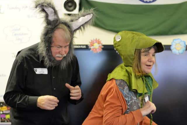 Julia Donaldson performs a story with her husband