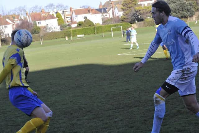 Bexhill captain Billy Trickett tries to clip the ball down the line.