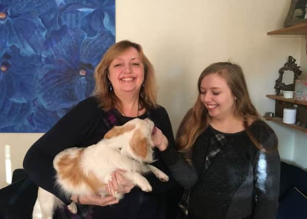 Lia Payne, 17, with her mother Sally Payne and their pet dog Pablo