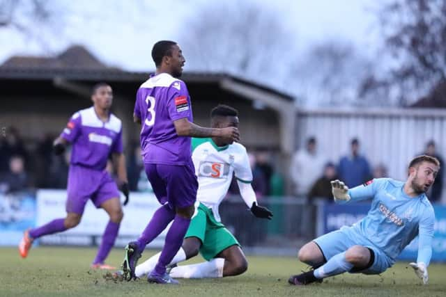 Elijah Adebayo latches on to Harvey Whyte's pass to equalise / Picture by Tim Hale