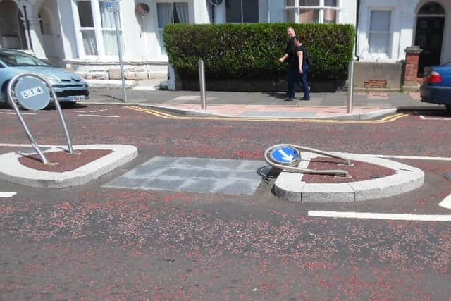 The same bollards were levelled in June, 2016, too. Photo courtesy of Bexhill Alliance SUS-170119-105122001