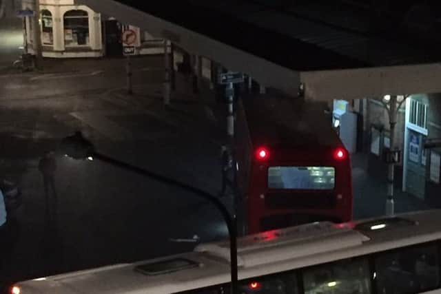 The red bus behind the white coach crashed into Bexhill railway station's canopy on Sunday (January 22). Photo by David Stappleton SUS-170123-112332001