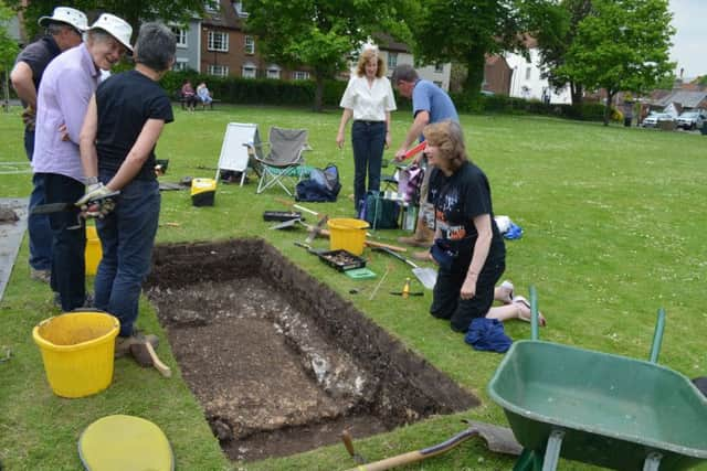 Local archaeologists carrying out the trial excavation last summer which confirmed the Roman find