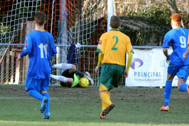 Horsham FC v East Grinstead FC. Horsham penalty save first half. Pic Steve Robards  SR1701435 SUS-170130-145019001