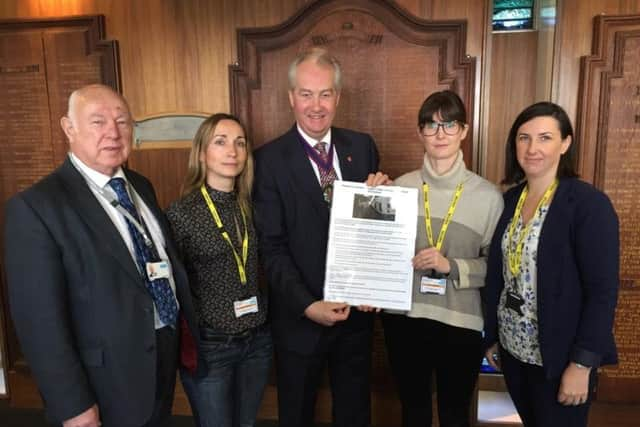 L-R:Â Cllr John Barnes MBE, Alicja Clarke, CllrÂ Michael Ensor, Chairman of East Sussex County Council, Lizzie Lawrence, Anna Campbell SUS-170902-093904001