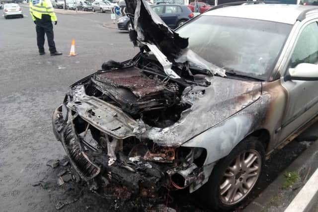 The car after the blaze was put out