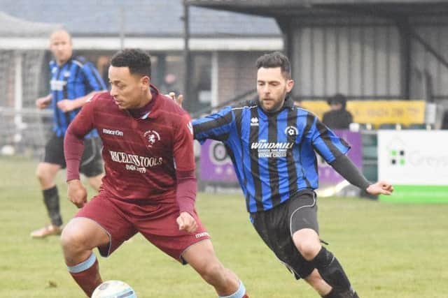 Hat-trick hero Wes Tate on the ball in the 7-1 thrashing of Langney. Picture courtesy Jon Smalldon