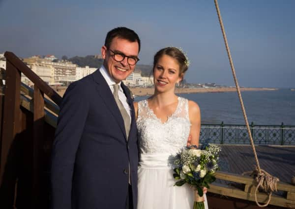 Holly and John Jones on the pirate ship after getting married. Photo by Simon Booth Photography SUS-170222-145024001