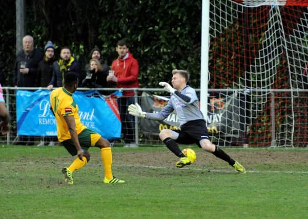 Ryman League South Division: Horsham v Corinthian Casuals. Tony Nwachukwu first goal. Pic Steve Robards SR1703806 SUS-170227-150624001