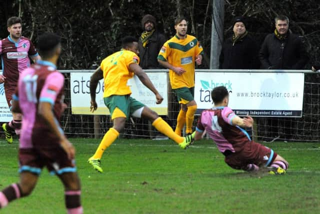 Ryman League South Division: Horsham v Corinthian Casuals. Tony Nwachukwu second goal. Pic Steve Robards SR1703818 SUS-170227-150654001