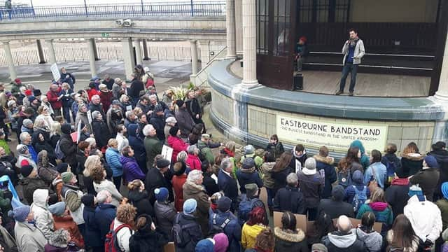 Paul De Zylva giving a speech at the demonstration