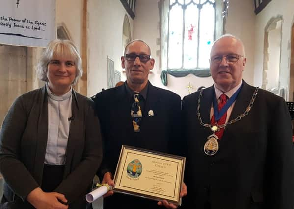 Michael Nichols with Rev Kate Capper and Mayor Mike George