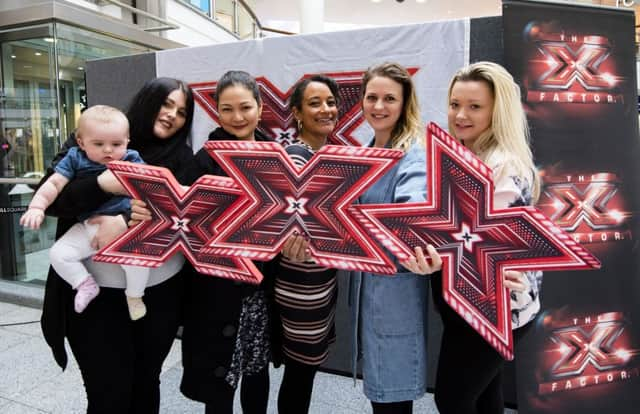 Getting ready to audition (l-r) Hollie Scarfield with baby daughter Darcey, Christina Bryant, Claudette D'Silva, Emily Manthorpe and Olivia Barton (Photograph: Liz Finlayson/Vervate
) SUS-171003-141702001