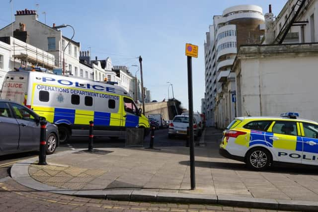 Police at Undercliff, St Leonards. Photo by Dave Johnson SUS-170313-120757001