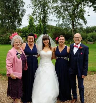 The family on Jemmas wedding day (l-r)  Steves wife Dilys Wiilliams with daughter Nicky Williams, Jemma OGorman, Gwen Morris with dad Steve Willliams. SUS-170322-090841001