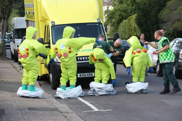 Emergency services were called to a chemical incident at Grove Road in Worthing yesterday, where an 18-year-old man died. Picture: Eddie Mitchell SUS-160830-125745001