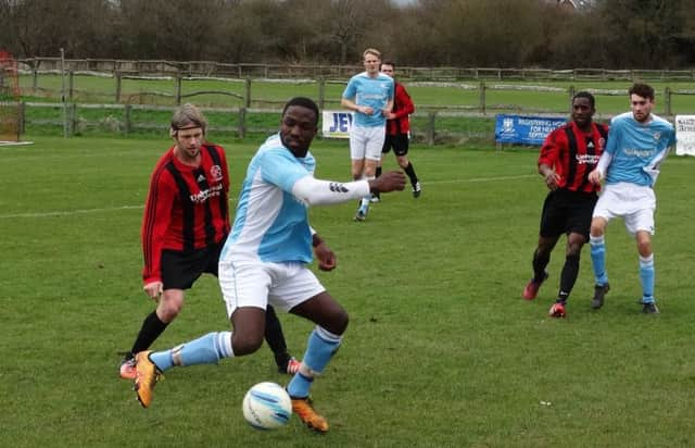 Georges Gouet on the ball during Bexhill United's 2-1 win at Billingshurst last weekend. Picture courtesy Mark Killy