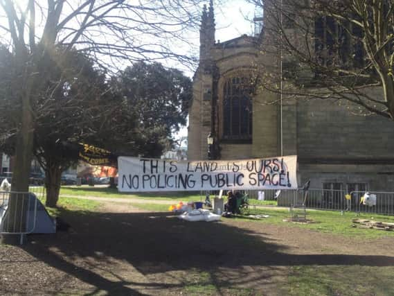 The campaigners' camp at St Peter's Church SUS-170604-093422001