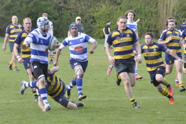 Chris Stern on his way to the tryline against Sittingbourne. Picture courtesy Nigel Baker