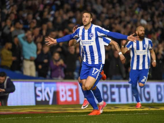 Glenn Murray celebrates after scoring against Birmingham on Tuesday. Picture by Phil Westlake (PW Sporting Photography)