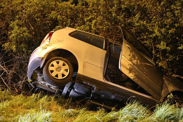 TWO CARS OFF THE ROAD ON THE A27 SOMPTING TO WORTHING STRETCH WESTBOUND. Photo: Eddie Mitchell