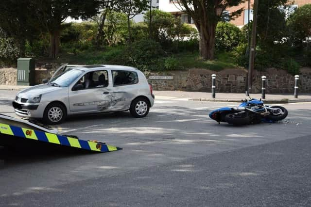 Police were called to the collison involving a motorcycle and a silver hatchback. Photo by Dan Jessup SUS-170413-171641001