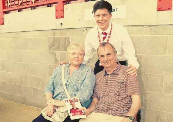 Alex Stedman with his mum, Liz, and dad, John