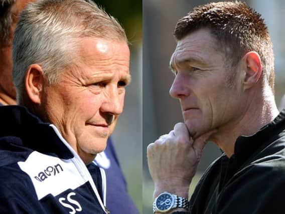 Heath boss Shaun Saunders and Pagham manager Mark Bennett.