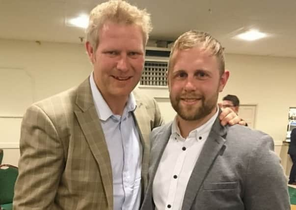 Matthew Hoggard with Aldwick first XI skipper Alex Cooper