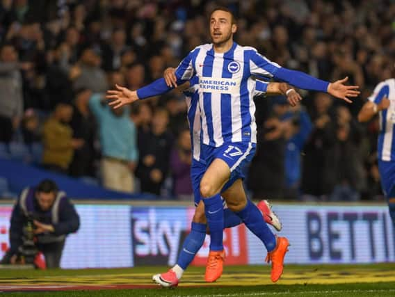 Glenn Murray celebrates scoring against Birmingham last season. Picture by Phil Westlake (PW Sporting Photography)