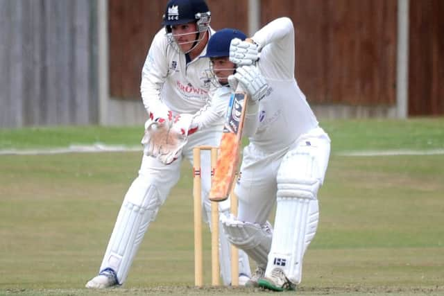 Hastings Priory all-rounder Finn Hulbert pushes one into the off-side. Picture by Steve Robards.