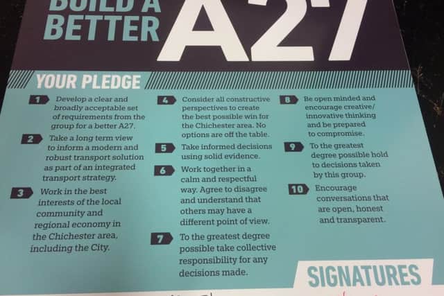 The large copy of the A27 pledge from Thursday's workshop. A fully revised copy is being sent out to groups to consider signing.
