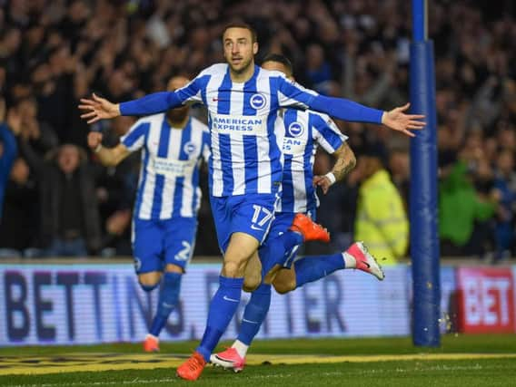 Glenn Murray celebrates scoring against Birmingham last season. Picture by Phil Westlake (PW Sporting Photography)