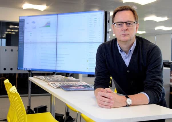 Date: 16th December 2015. Picture James Hardisty.
Ashley Highfield, chief executive of Johnston Press, visiting Yorkshire Post Newspapers, Leeds. YPN-151216-122835060