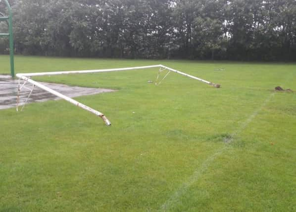 The damage caused to Angmering Football Club's goal posts. Picture: Angmering Footbal Club Twitter