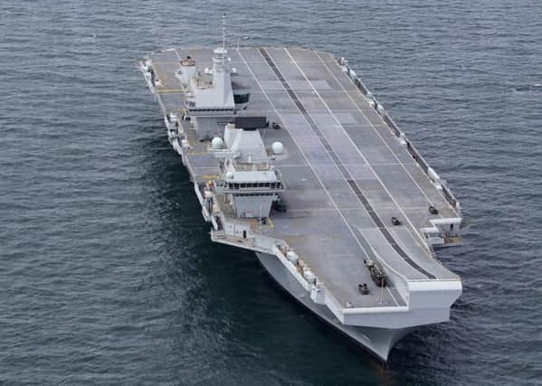 An aerial view of HMS Queen Elizabeth as she conducted vital system tests off the coast of Scotland. MoD/Crown copyright 2017