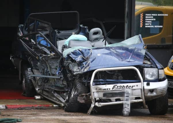 The blue Mitsubishi Shogun involved in the collision. Eddie Mitchell picture