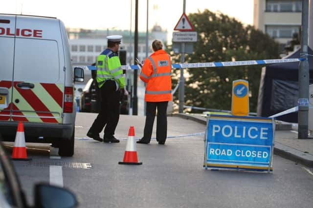 Police at the scene of the incident in Kemptown, Brighton (Photograph: Eddie Mitchell)