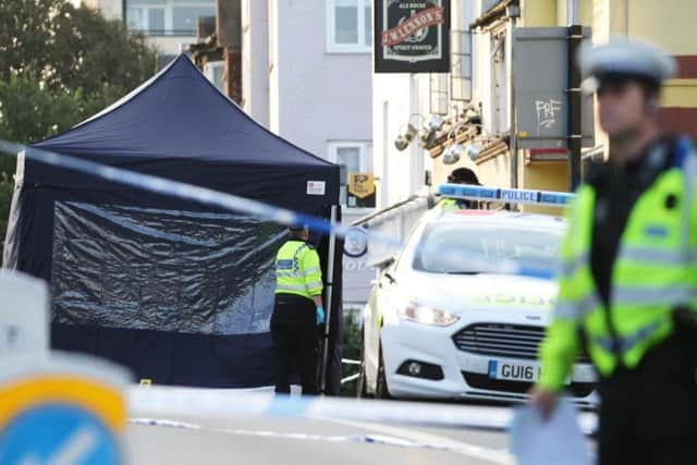 Police at the scene of the fatal collision (Photograph: Eddie Mitchell)