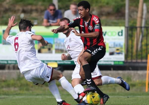 The tackle for which Ollie Rowe was sent-off against Lewes. Picture courtesy Scott White