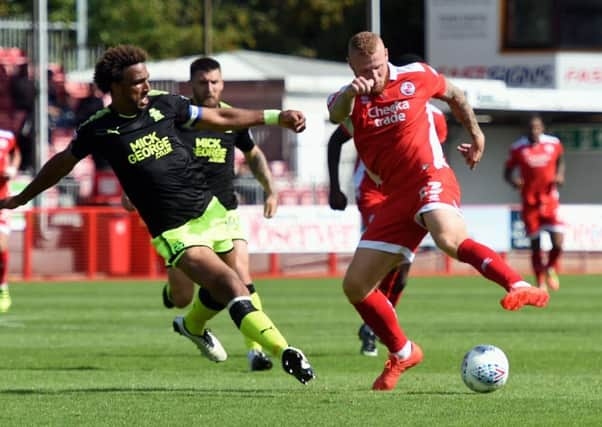 Football - League 2
Crawley Town v Cambridge Utd
Pictured is Crawley Town's Thomas Verheydt and Cambridge's Leon Legge.


Picture: Liz Pearce 19/08/2017

LP170995 SUS-170819-205332008