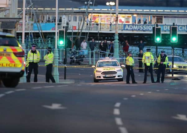 The A259 in Brighton is closed after a serious collision. Images show a police car with a smashed windscreen. Picture: Eddie Mitchell