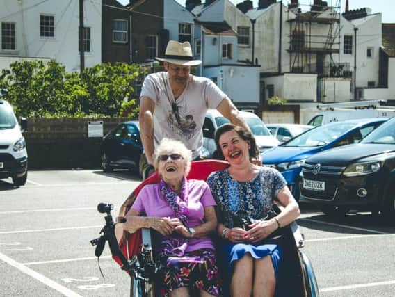 Cycle pilot Duncan with Vi and Denise