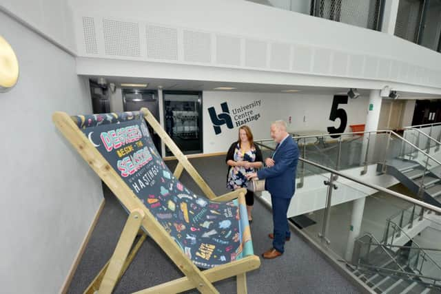 Preview tour of University Centre, Hastings.

David Fowler (Head of HE) with Maria Hudd. SUS-170926-123833001