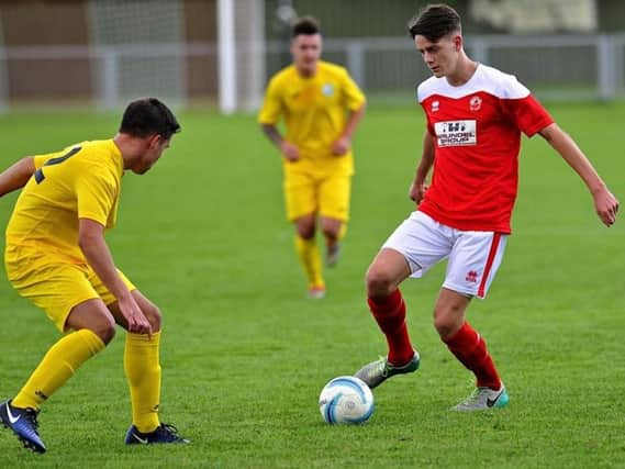 Dion Jarvis' stunning strike fired Arundel ahead last night. Picture by Stephen Goodger