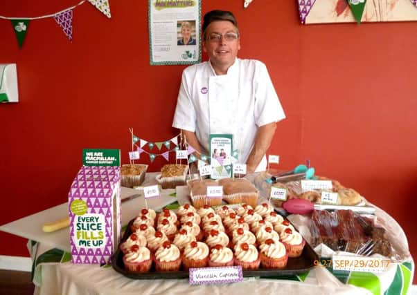 Cavell House chef Chris Pollard with the table of cakes